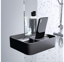 Doucheplank met mobiele telefoon, spiegel en shampoofles