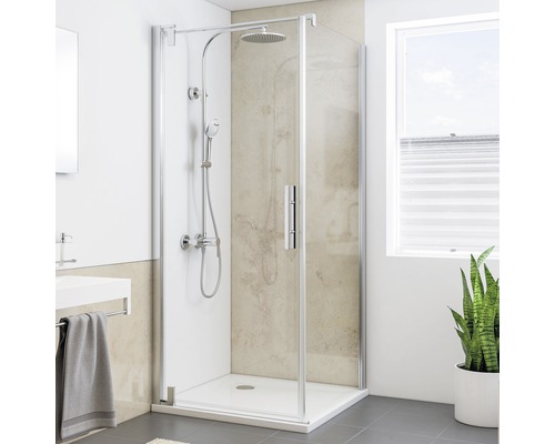 BREUER Doucheachterwand DecoMotion beige 255x150 cm Hoekdouche met douchekop en handdouche in de badkamer