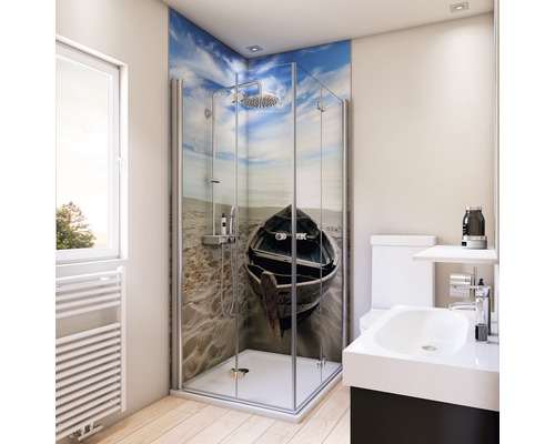 BREUER Doucheachterwand DecoMotion 210x90 cm Badkamer met douchecabine, wastafel en toilet