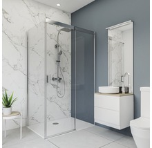 Moderne badkamer met douchecabine, wastafel en spiegel