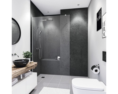 BREUER Doucheachterwand DecoMotion antraciet 255x150 cm Moderne badkamer met douche, wastafel en toilet