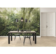 Eetkamer met jungle fotobehang, eettafel en stoelen