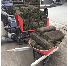 Grasrollen op een transportvoertuig en een kruiwagen