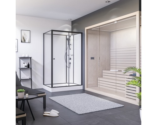 Badkamer met douche, sauna en ligstoel