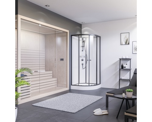 Moderne badkamer met sauna en douchecabine