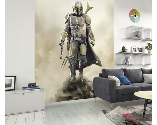 Woonkamer met fotobehang met een personage uit The Mandalorian