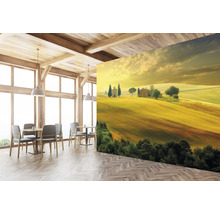 Gastruimte met muurschildering van een Toscaans landschap