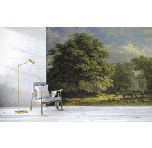 Muurdecoratie met boslandschap, boom, lucht en mensen