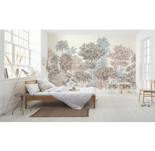 Lichte kamer met bed en fotobehang met boommotief