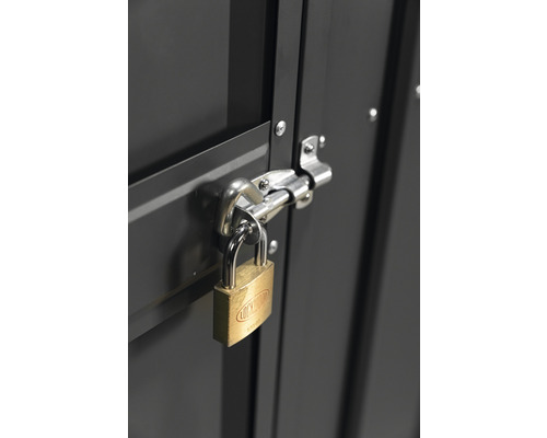 Met een hangslot vergrendelde metalen kastdeur
