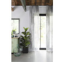 Woonkamer met gordijnen, raam, kamerplant en decoratie