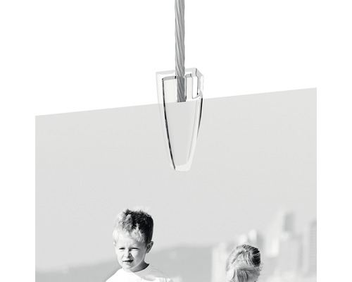 Glasklem met staalkabel