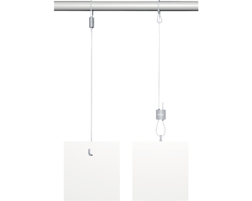 Ophangsysteem met twee staalkabels en fotohouders