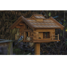 Vogelhuis in chaletstijl met pimpelmees
