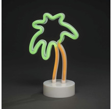 Neonlamp in de vorm van een palmboom op een voetstuk