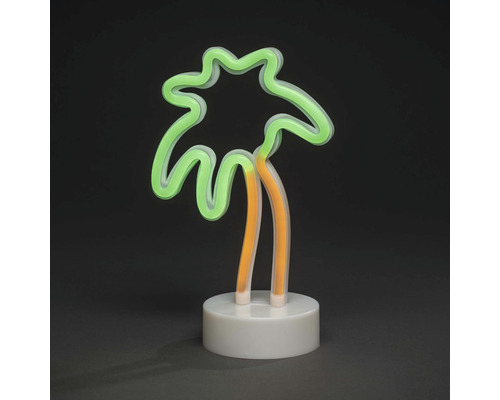 Neonlamp in de vorm van een palmboom op een voetstuk