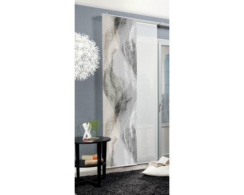 Decoratieve schuifgordijnenset met abstract patroon voor een raam.