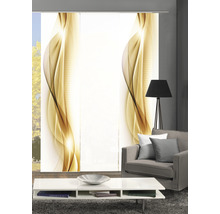 Woonkamer met schuifgordijnen met abstract design