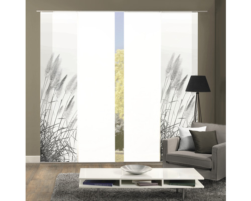 Kamerbeeld met schuifgordijnen met plantenmotief