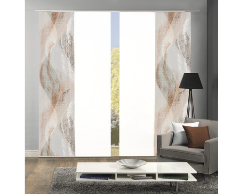 Woonkamer met schuifgordijnen met golfpatroon