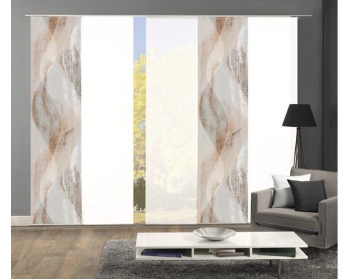 Woonkamer met schuifgordijnen met golfpatroon