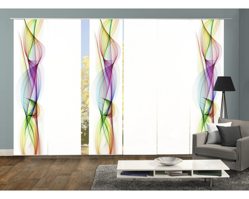 Kameroverzicht met schuifgordijnen met abstract design