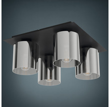 Plafondlamp met vier lampen en cilindervormige lampenkappen