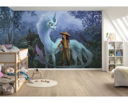 Kinderkamer met fotobehang met een motief uit de film Raya en de Laatste Draak