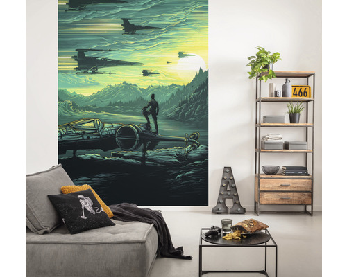 Decoratieve muurschildering met Star Wars thema in een woonkamer