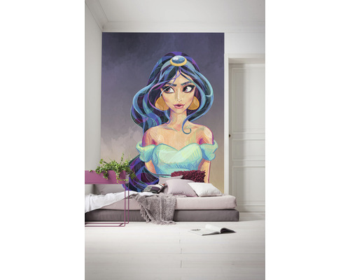 Kamer met fotobehang met Jasmine-motief, bed en bijzettafel