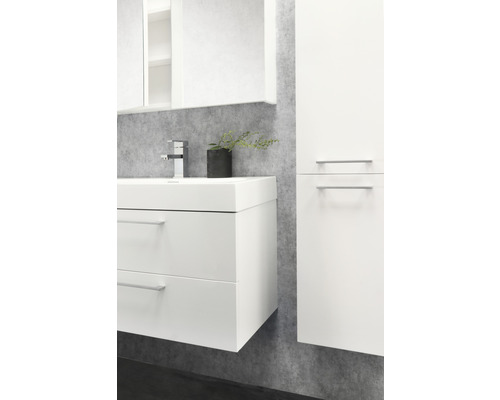 Badkamer met wastafelonderkast, wastafel, spiegelkast en hoge kast