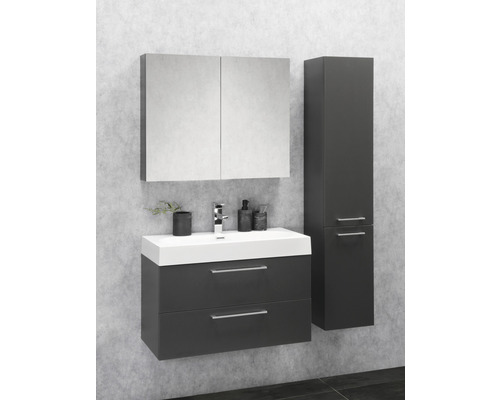 Badkamerset met wastafelonderkast, spiegelkast en hoge kast