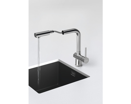 Keukenkraan met uittrekbare handdouche en spoelbak