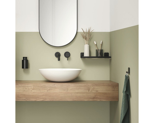 Moderne badkamer met wastafel, opzetwastafel, spiegel en plank