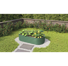 Verhoogde tuinbak met planten in de tuin