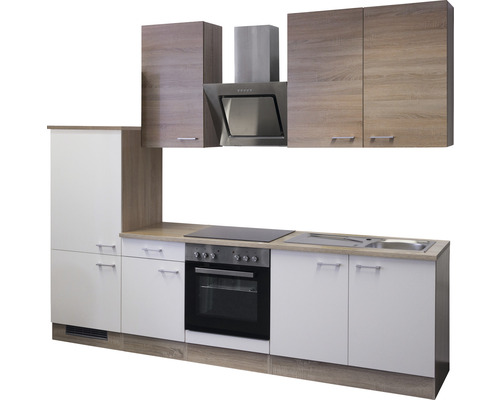 Keukenblok met spoelbak, fornuis en afzuigkap