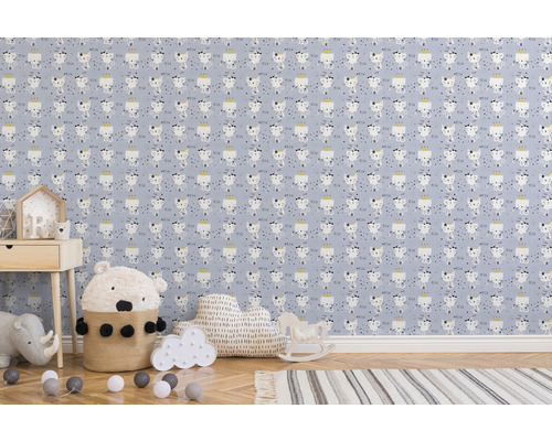 Kamerweergave met patroonbehang met kattenmotief