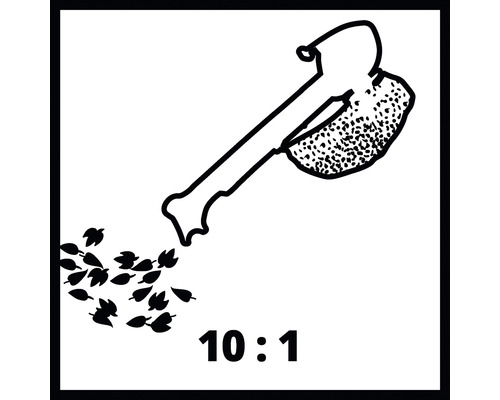 Symbool voor een bladzuiger met een versnipperfunctie van 10 op 1.