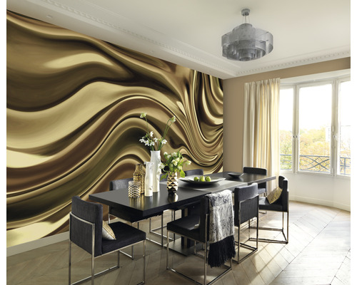 Eetkamer met fotobehang met abstract ontwerp, eettafel en stoelen