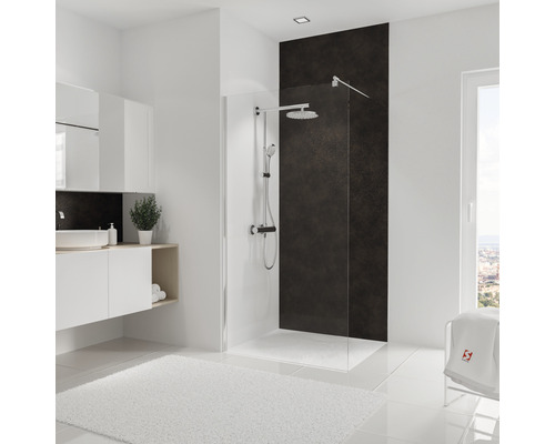 SCHULTE Douche achterwand 255x100 cm roesteffect Moderne badkamer met douche, wastafel en badmat