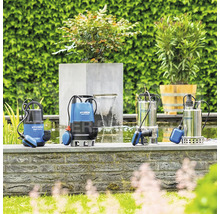 Verschillende Hyundai pompen in een tuinvijver met een waterval op de achtergrond.
