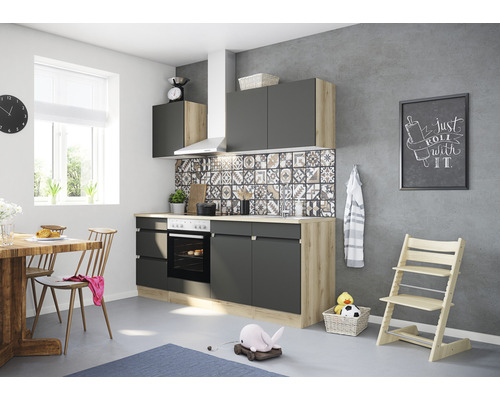 OPTIFIT Keukenblok met apparatuur Noah420 antraciet mat 210x60 cm OPTIFIT Keukenblok met apparatuur Noah420 antraciet mat 210x60 cm