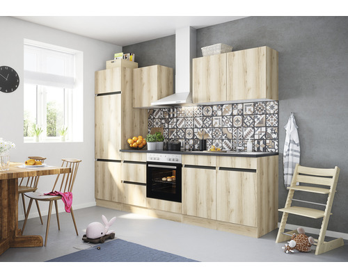 OPTIFIT Keukenblok met apparatuur Kaya290 wild eiken mat 270x60 cm Keuken met eettafel, kinderstoel en speelgoed