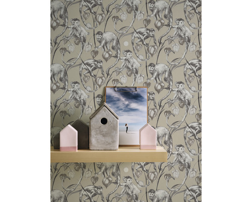 Behang met apenmotief op een muur