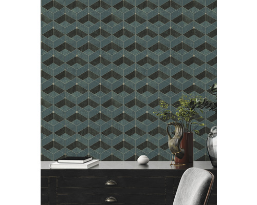 Wanddecoratie met geometrisch behang in de woonkamer