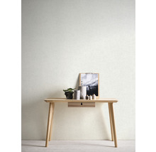 Scene met een houten tafel, gedecoreerd met een plant, containers, flessen en een fotolijst.