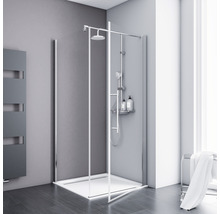Douchecabine met douchebak, hoofd- en handdouche in moderne badkamer