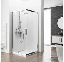 Moderne badkamer met douchecabine, wastafel en spiegel