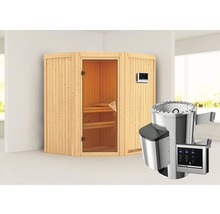 Houten hoeksauna met saunakachel en besturing