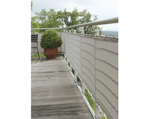 FLORACORD Balkondoek waterafstotend zilvergrijs 65x300 cm Balkon met windscherm, balustrade en houten vloer